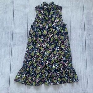 THML Green Leaf & Geometric Print High Neck Sleeveless Ruffle Dress Size XS